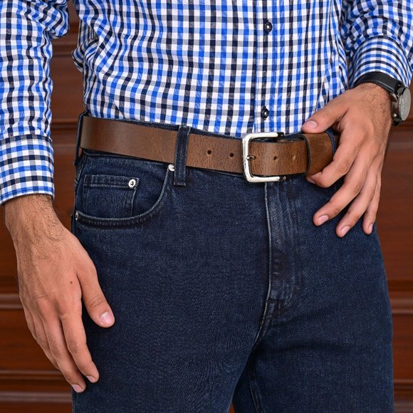 Mens Leather Belt Vintage Olive Brown Pull-Up Leather - Free Personalization - Picture 11 of 15